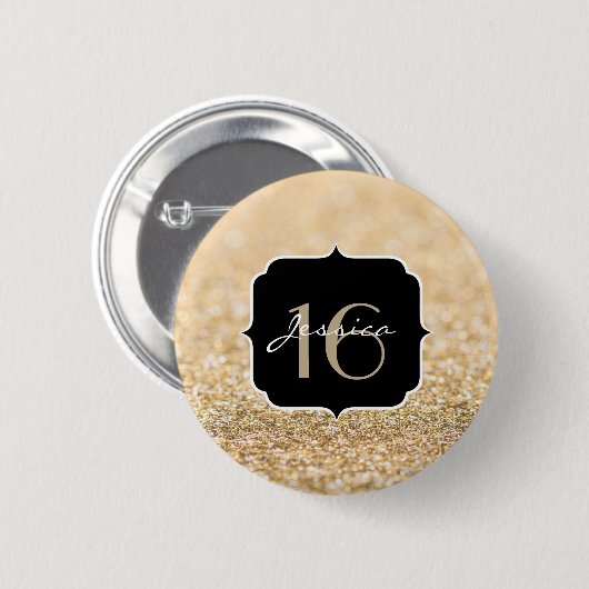 Glitzer Champagner Glitzern Sweet 16 Button (Vorne & Hinten)