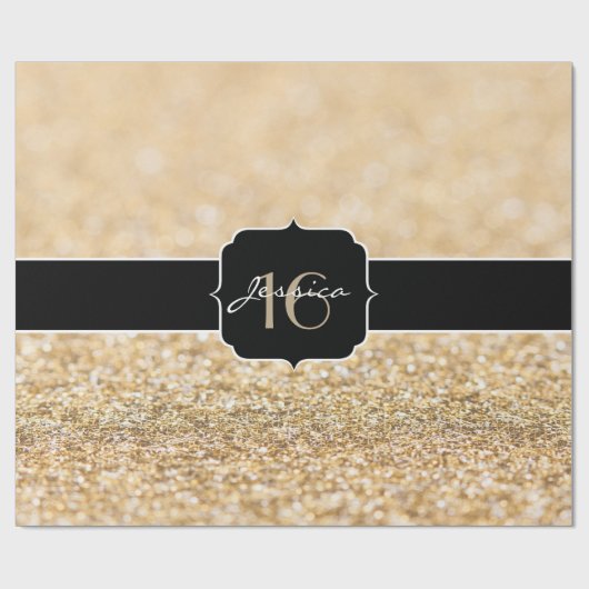 Glitzer Champagner Glitzern Sweet 16 Geschenkpapier (Flach)
