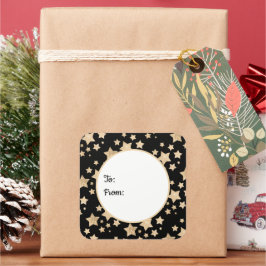 Glitzer Champagner mit glänzenden Sternen Quadratischer Aufkleber