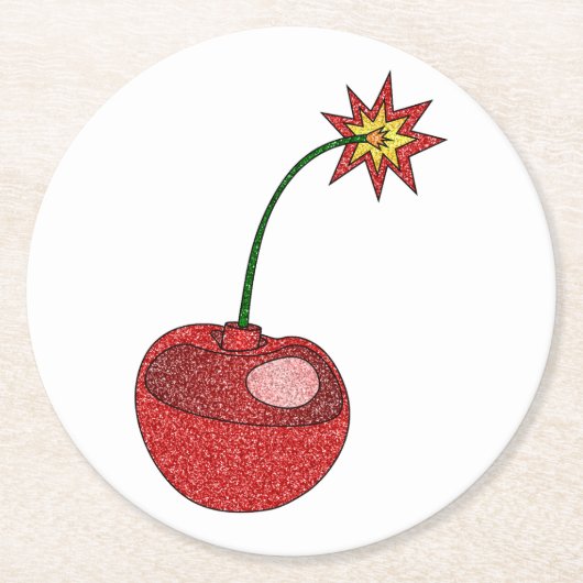 Glitzer Cherry Bomb Runder Pappuntersetzer (Vorderseite)