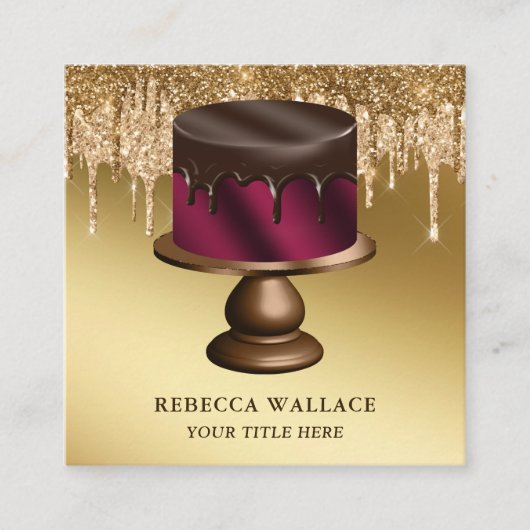 Glitzer Chocolate Burgundy Cake Bäckerei Quadratische Visitenkarte (Vorderseite)