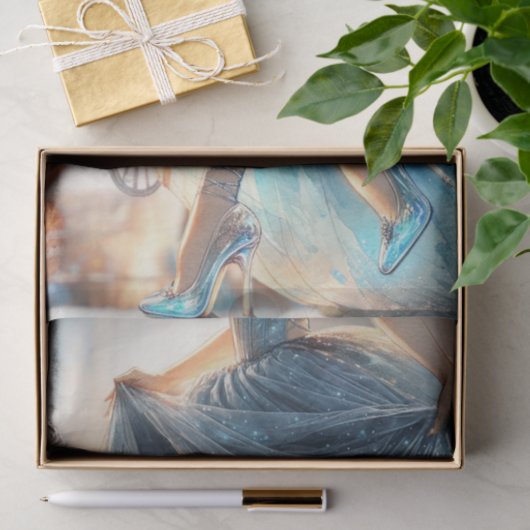 Glitzer Cinderella Gown & Glass Slipper Decoupage Seidenpapier (Geschenk)