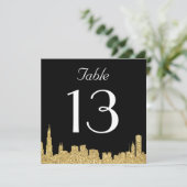 Glitzer City Skyline Hochzeitskarte Tischnummer Ca (Stehend Vorderseite)