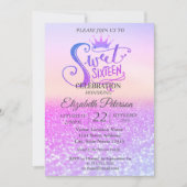 Glitzer Colorful Bokeh Ombre, Tiara Sweet 16 Party Einladung (Vorderseite)