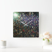 Glitzer Comet & Stars Quadratische Wanduhr (Zuhause)