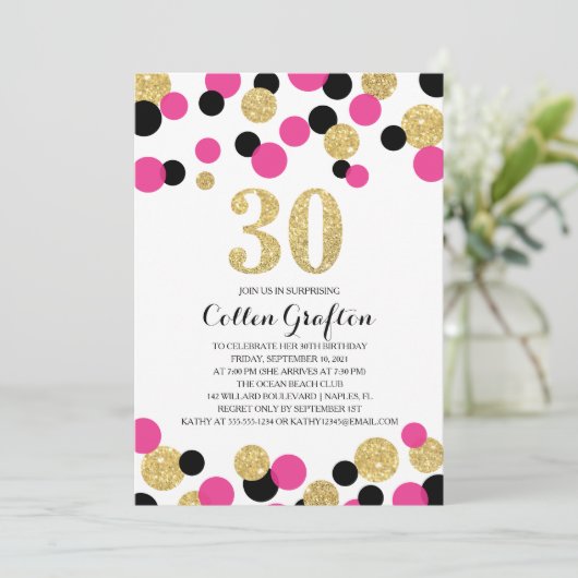 Glitzer Confetti 30. Geburtstag Einladung (Stehend Vorderseite)
