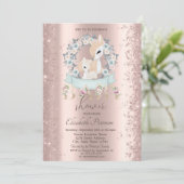 Glitzer Confetti Baby Deers Blume Babydusche Einladung (Stehend Vorderseite)
