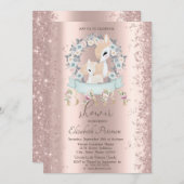 Glitzer Confetti Baby Deers Blume Babydusche Einladung (Vorne/Hinten)