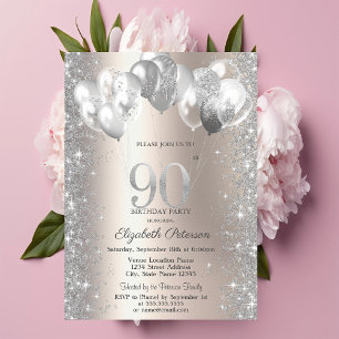 Glitzer Confetti Balloons Champagne 90. Geburtstag Einladung