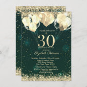 Glitzer Confetti Balloons Grüne 30. Geburtstag Einladung (Vorne/Hinten)