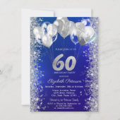 Glitzer Confetti Balloons Navy Blue 60. Geburtstag Einladung (Vorderseite)