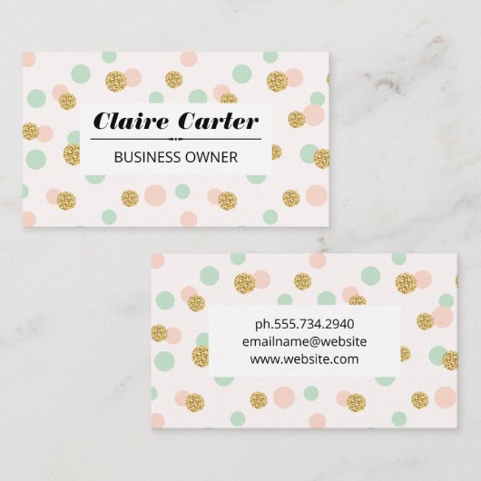 Glitzer Confetti | Chic Polka Dot Pattern Visitenkarte (Vorne/Hinten)