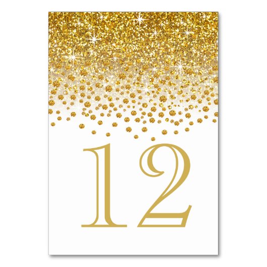Glitzer Confetti Dusche Tischnummern | Goldweiß (Rückseite)