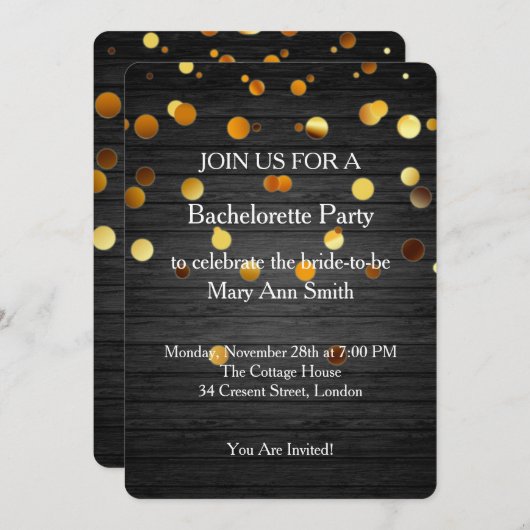 Glitzer Confetti Glitzern Holz Bachelorette Einladung (Vorne/Hinten)