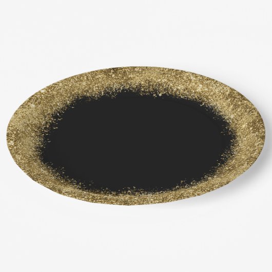 Glitzer Confetti | Gold- und Black-Circle Pappteller (Schrägansicht)