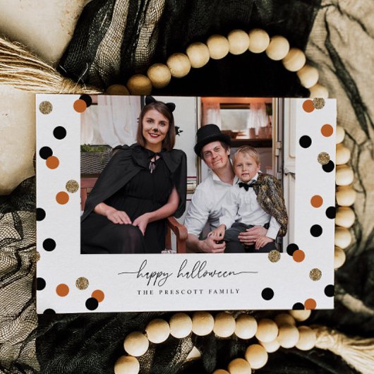 Glitzer Confetti Halloween Familienfoto-Karte Einladung
