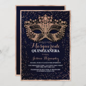 Glitzer Confetti Masquerade Quinceañera Einladung (Vorne/Hinten)