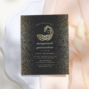 Glitzer Confetti Masquerade Quinceañera Einladungspostkarte
