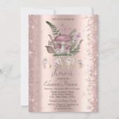 Glitzer Confetti Mushrooms Butterflies Babydusche Einladung (Vorderseite)