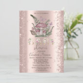 Glitzer Confetti Mushrooms Butterflies Babydusche Einladung (Stehend Vorderseite)