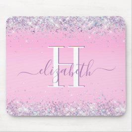 Glitzer Confetti Pink Monogram Mousepad