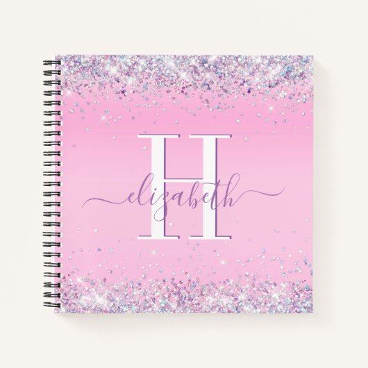 Glitzer Confetti Pink Monogram Notizblock (Vorderseite)