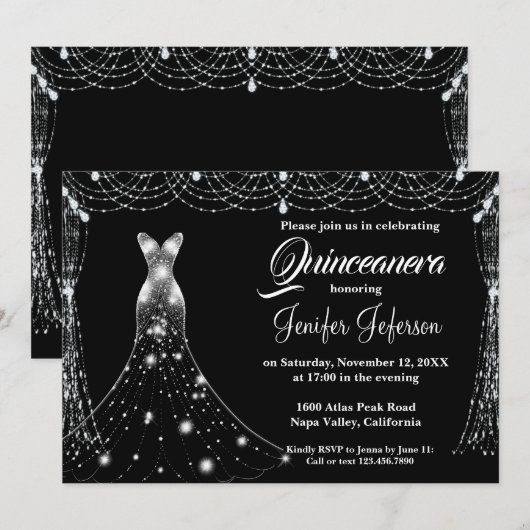 Glitzer Confetti Quinceanera Einladung (Vorne/Hinten)