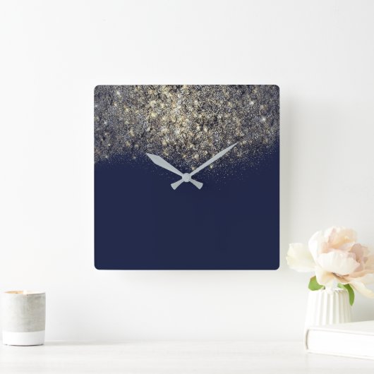 Glitzer Confetti Sepia Gold Quadratische Wanduhr (Zuhause)