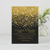 Glitzer Confetti Shower Wedding | Gold schwarz Einladung (Stehend Vorderseite)