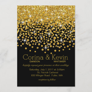 Glitzer Confetti Shower Wedding   Gold schwarz Einladung