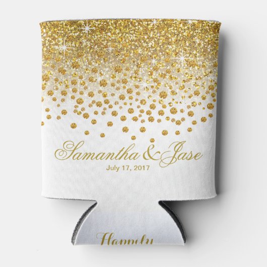 Glitzer Confetti Shower Wedding | Goldweiß Dosenkühler (Vorderseite)