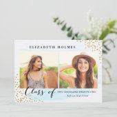 Glitzer Confetti Sprinkle 2 Foto Abschluss Blau Einladung (Stehend Vorderseite)