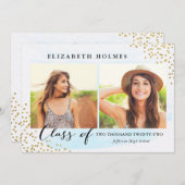 Glitzer Confetti Sprinkle 2 Foto Abschluss Blau Einladung (Vorne/Hinten)