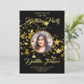 Glitzer Confetti Sterne Custom Foto Geburtstag Einladung (Stehend Vorderseite)