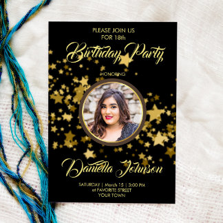 Glitzer Confetti Sterne Custom Foto Geburtstag Einladung