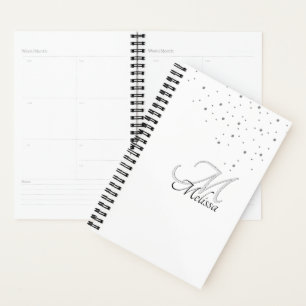 Glitzer Confetti und Imitate mit Silber-Monogramm Planer
