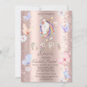 Glitzer Confetti Unicorn Butterflies Babydusche Einladung (Vorderseite)