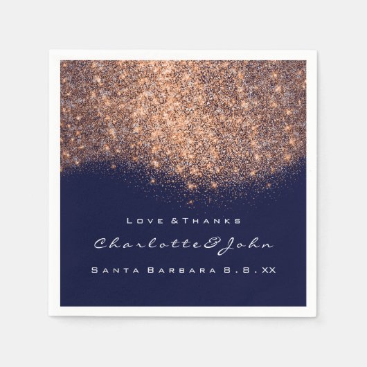 Glitzer Copper Blue Navy White Danke Name Serviette (Vorderseite)