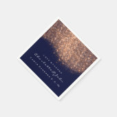 Glitzer Copper Blue Navy White Danke Name Serviette (Ecke)