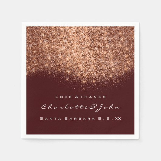 Glitzer Copper Burgundy White Vielen Dank Serviette (Vorderseite)
