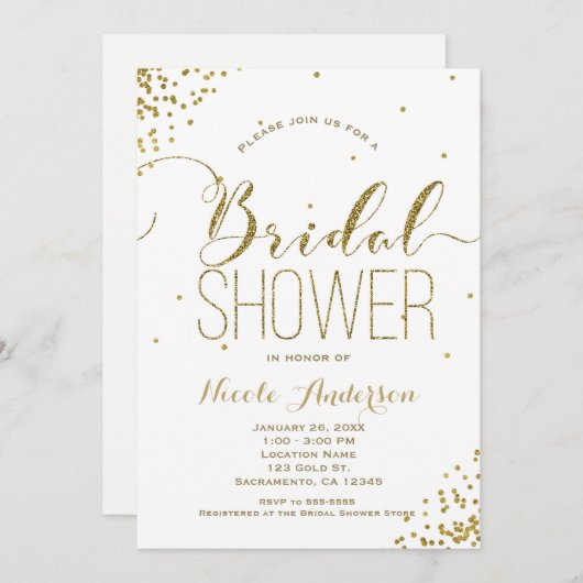 Glitzer Corners BRAUTPARTY für White & Gold Einladung (Vorne/Hinten)