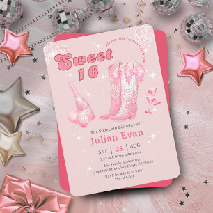 Glitzer Cowgirl Pink Bow Boots Sweet 16 Einladung