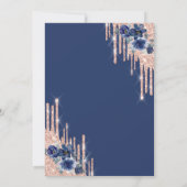 Glitzer Crown Drop Blue Blumen Quinceañera Einladung (Rückseite)