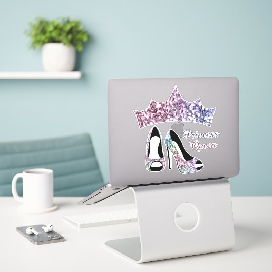 Glitzer Crown High Heels Princess Queen Aufkleber (Laptop auf Schreibtisch)