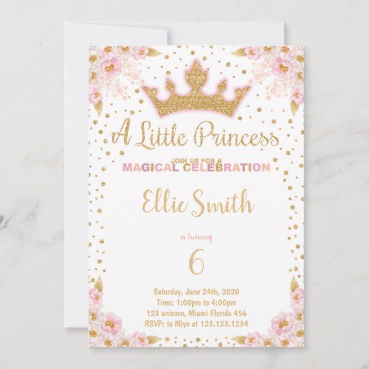 Glitzer Crown Party Einladung für Mädchen (Vorderseite)