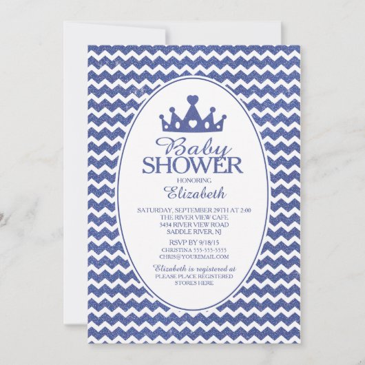 Glitzer Crwon Prince Boys Baby Shower Einladung (Vorderseite)