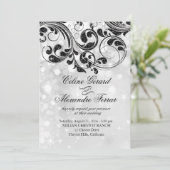 Glitzer Curlicues auf Imitate Metallic Bokeh Silbe Einladung (Stehend Vorderseite)