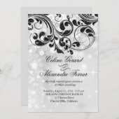 Glitzer Curlicues auf Imitate Metallic Bokeh Silbe Einladung (Vorne/Hinten)