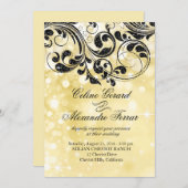 Glitzer Curlicues auf Imitaten Metallic Bokeh Gold Einladung (Vorne/Hinten)