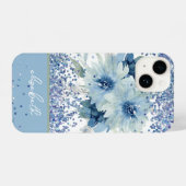 Glitzer Custom Blue Floral Personalisiert Name iPhone Hülle (Rückseite (Horizontal))